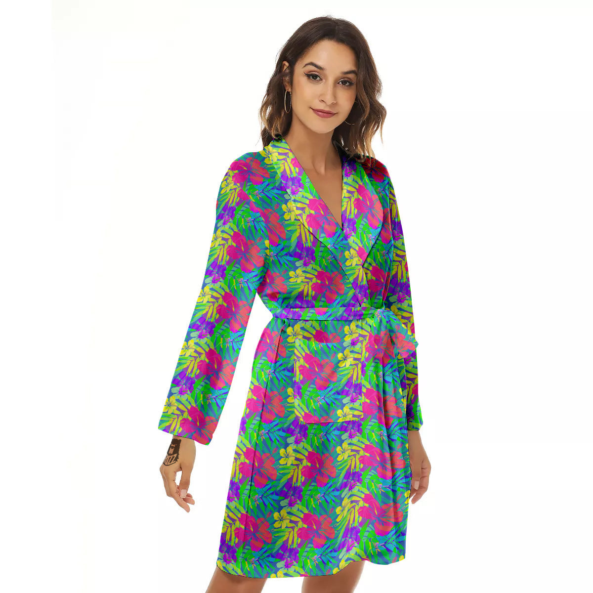 Frangipani Colorful Print Pattern Women's Robe-grizzshop