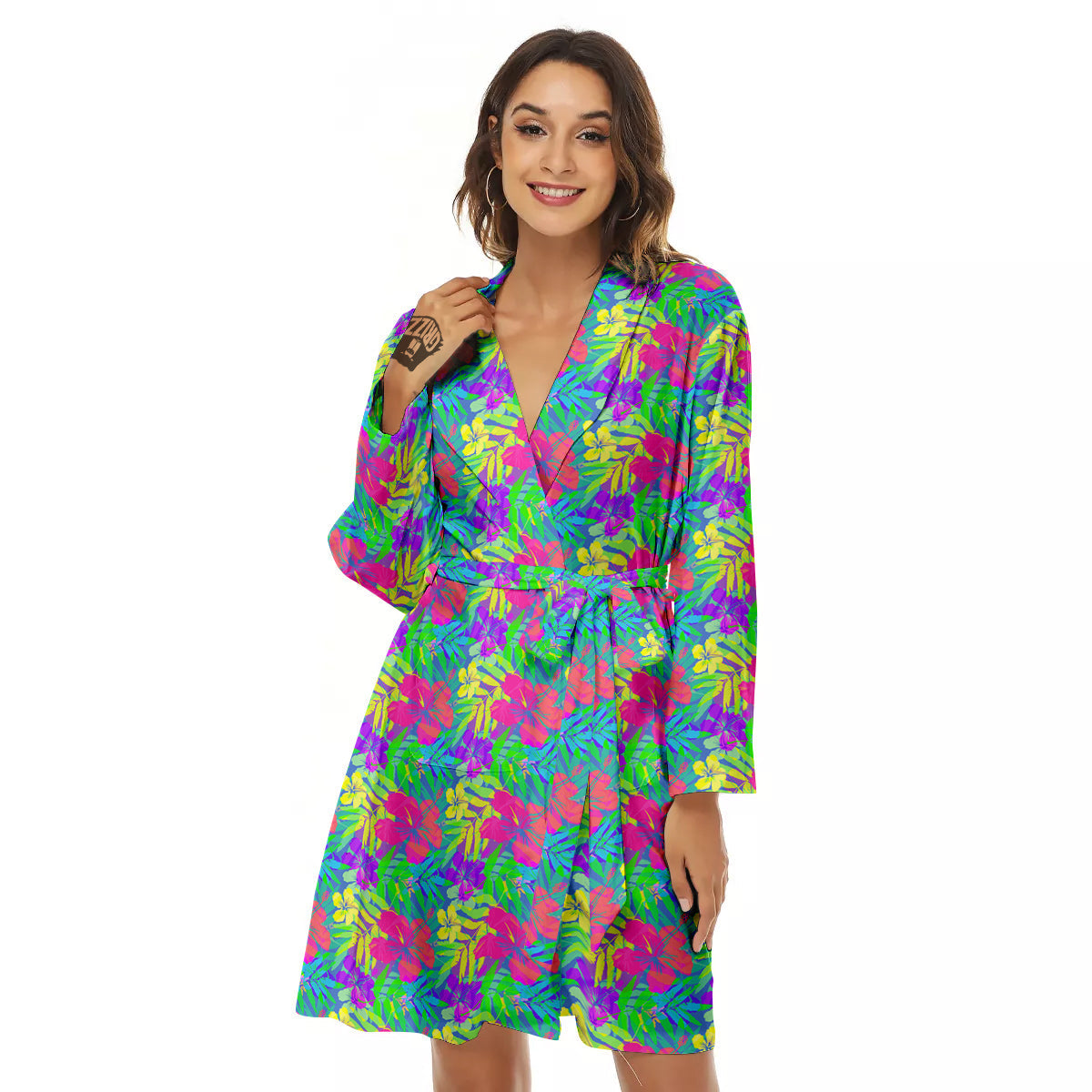 Frangipani Colorful Print Pattern Women's Robe-grizzshop