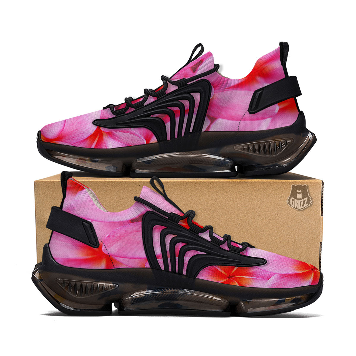 Frangipani Flower Pink Print Black Gym Shoes-grizzshop