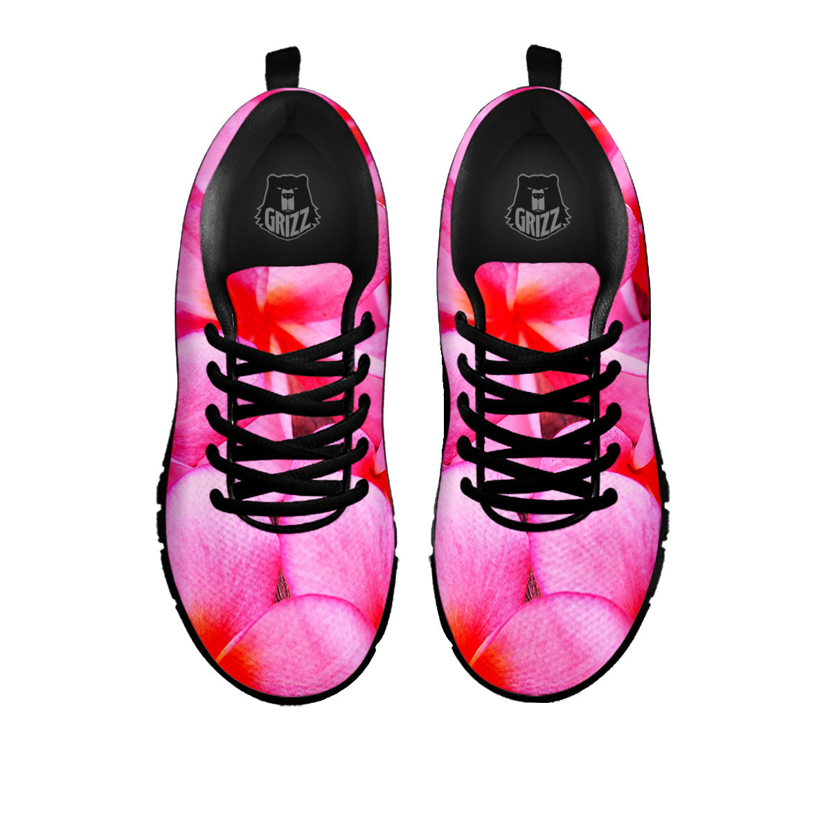 Frangipani Flower Pink Print Black Sneaker-grizzshop