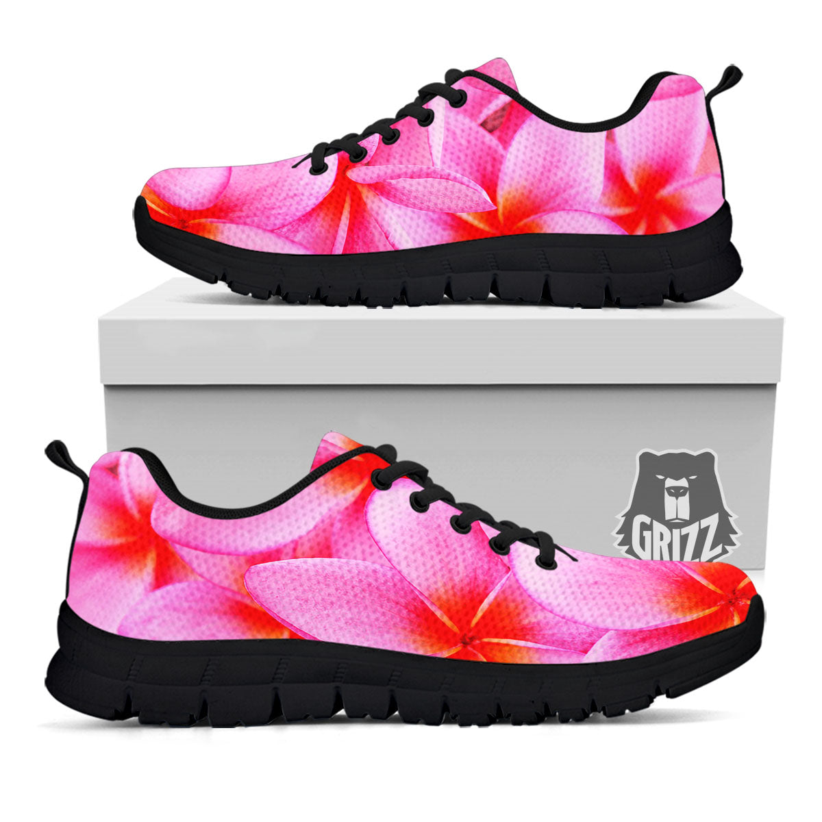 Frangipani Flower Pink Print Black Sneaker-grizzshop