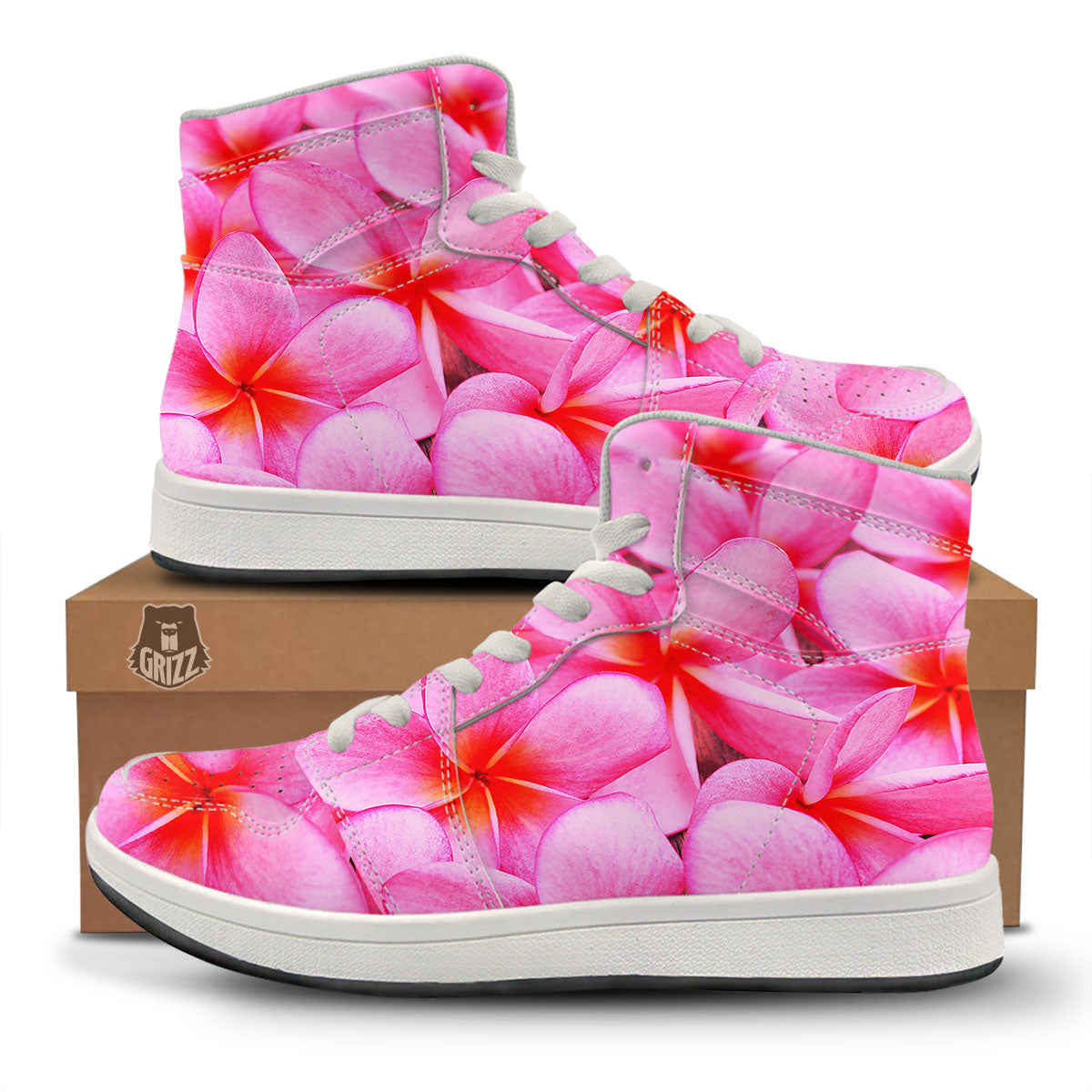 Frangipani Flower Pink Print High Top Sneakers-grizzshop