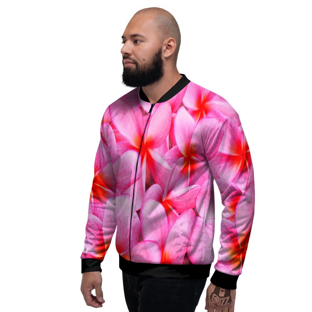Frangipani Flower Pink Print Men's Bomber Jacket-grizzshop