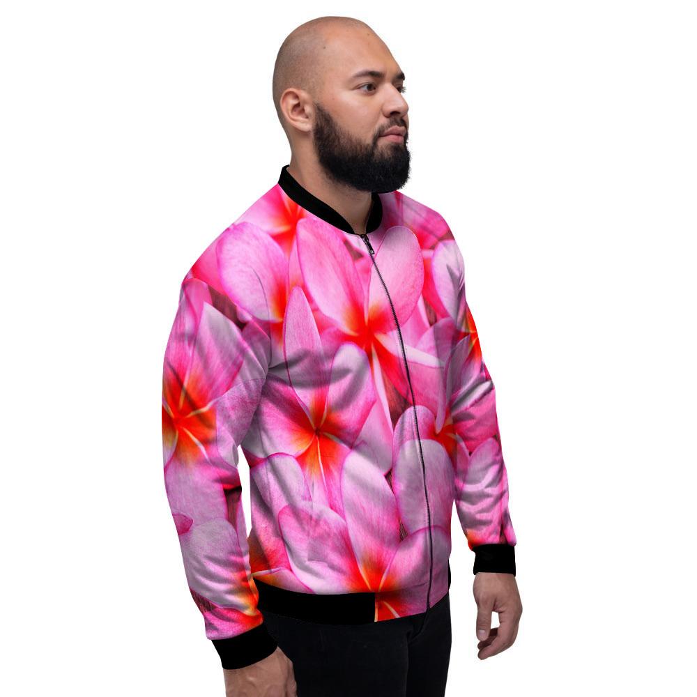 Frangipani Flower Pink Print Men's Bomber Jacket-grizzshop