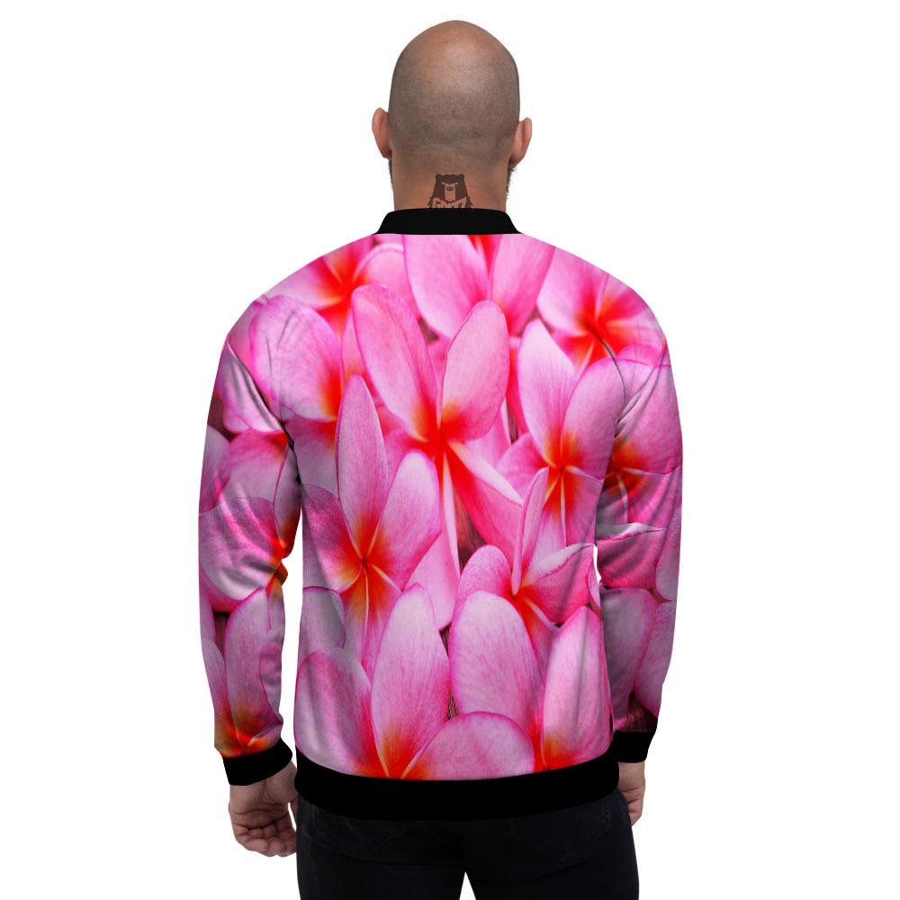 Frangipani Flower Pink Print Men's Bomber Jacket-grizzshop