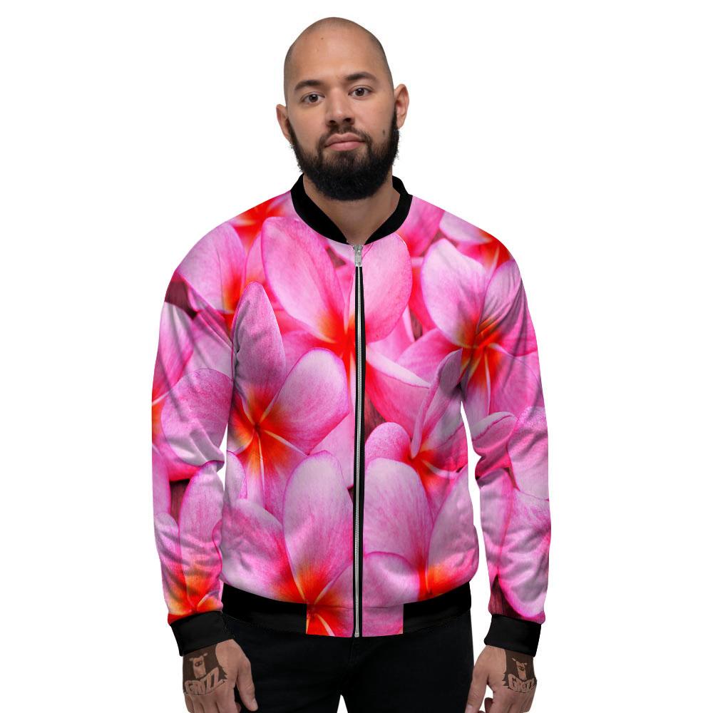 Frangipani Flower Pink Print Men's Bomber Jacket-grizzshop