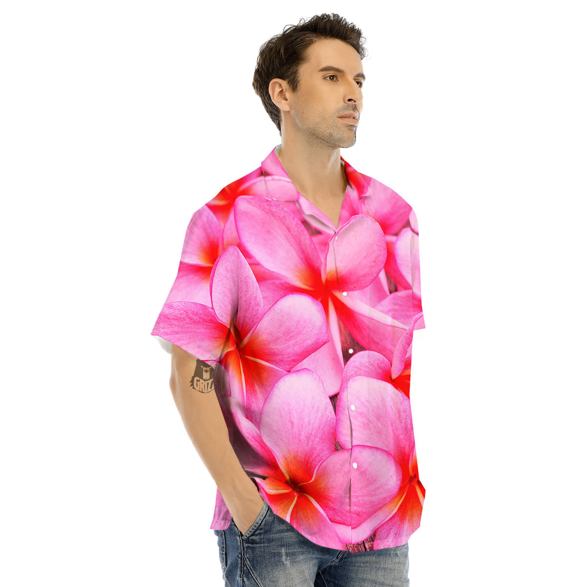 Frangipani Flower Pink Print Men's Hawaiian Shirt-grizzshop