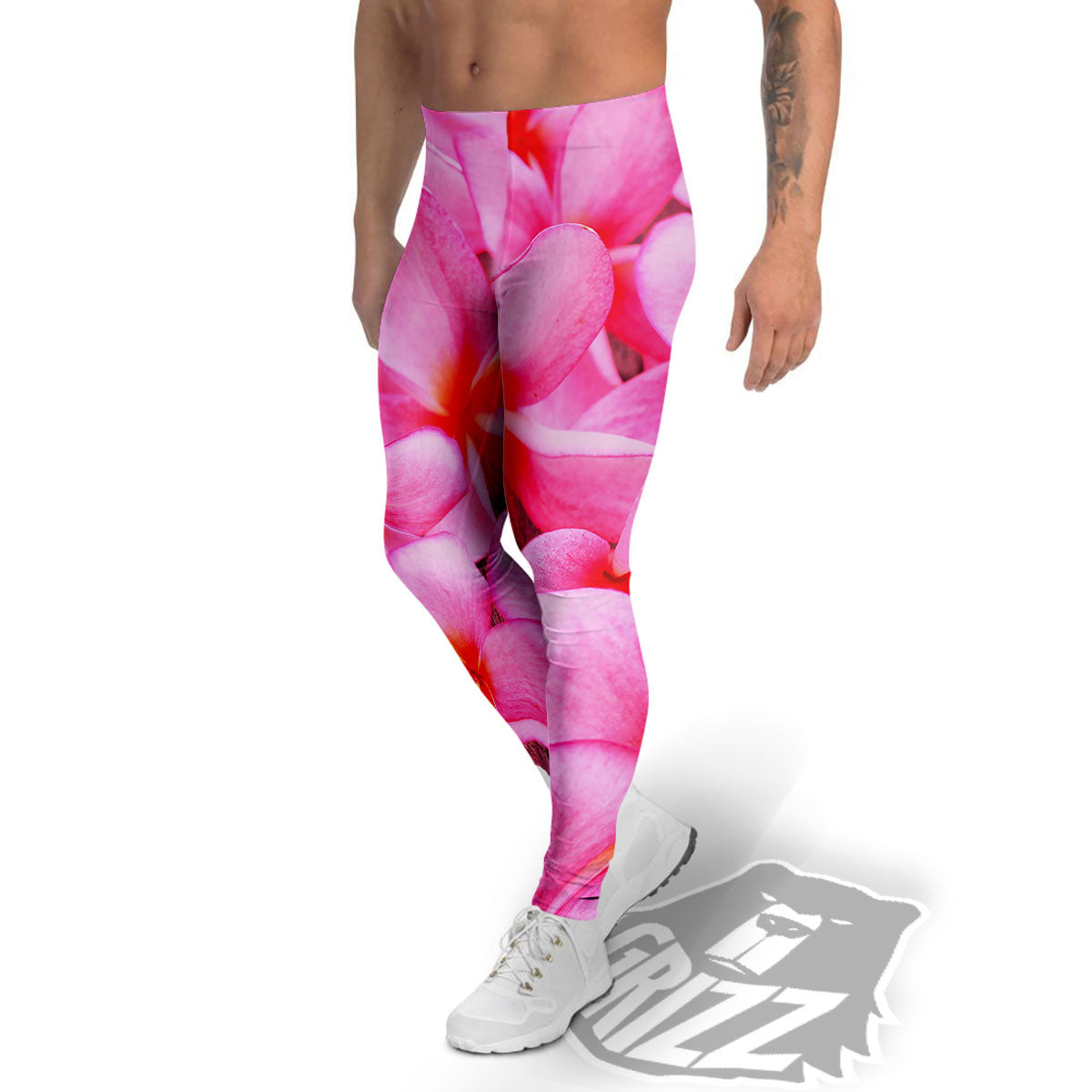 Frangipani Flower Pink Print Men's Leggings-grizzshop