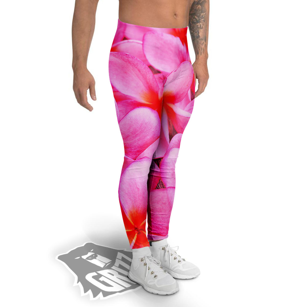 Frangipani Flower Pink Print Men's Leggings-grizzshop