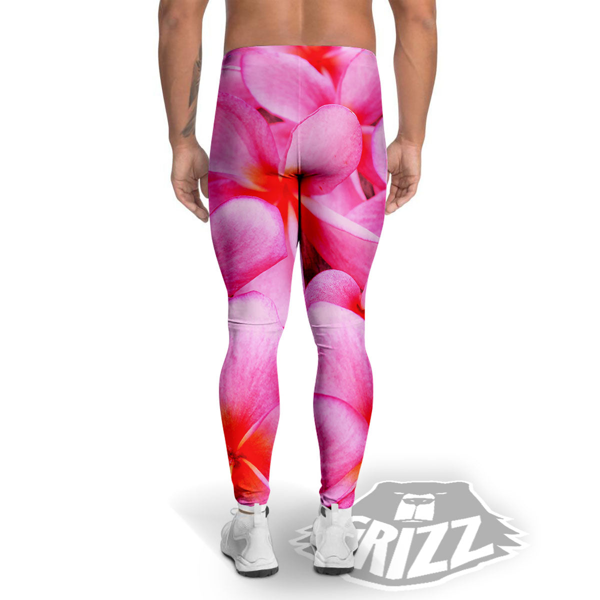 Frangipani Flower Pink Print Men's Leggings-grizzshop