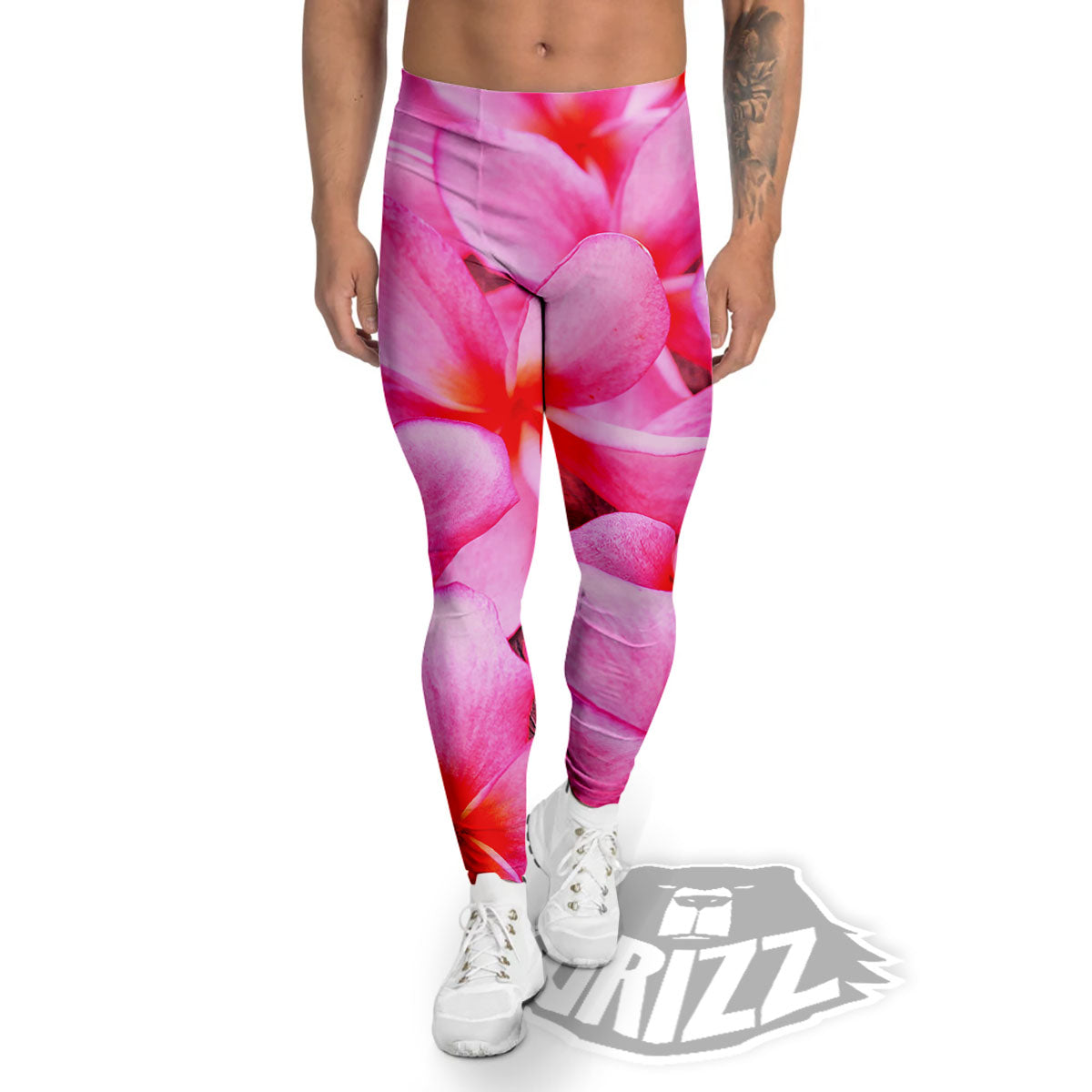 Frangipani Flower Pink Print Men's Leggings-grizzshop
