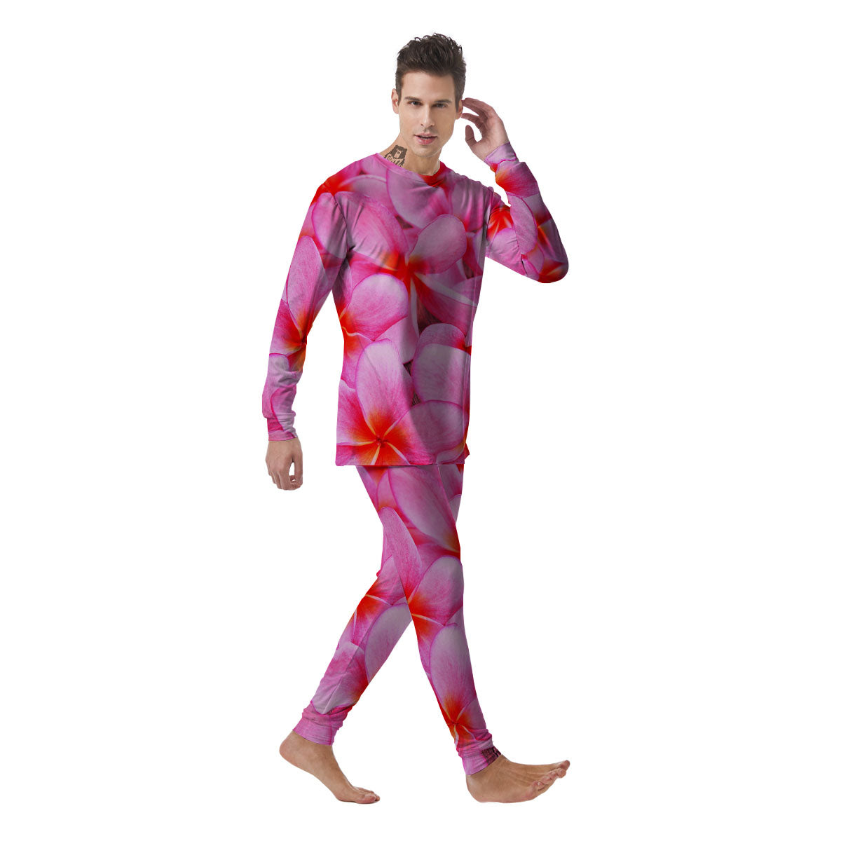 Frangipani Flower Pink Print Men's Pajamas-grizzshop