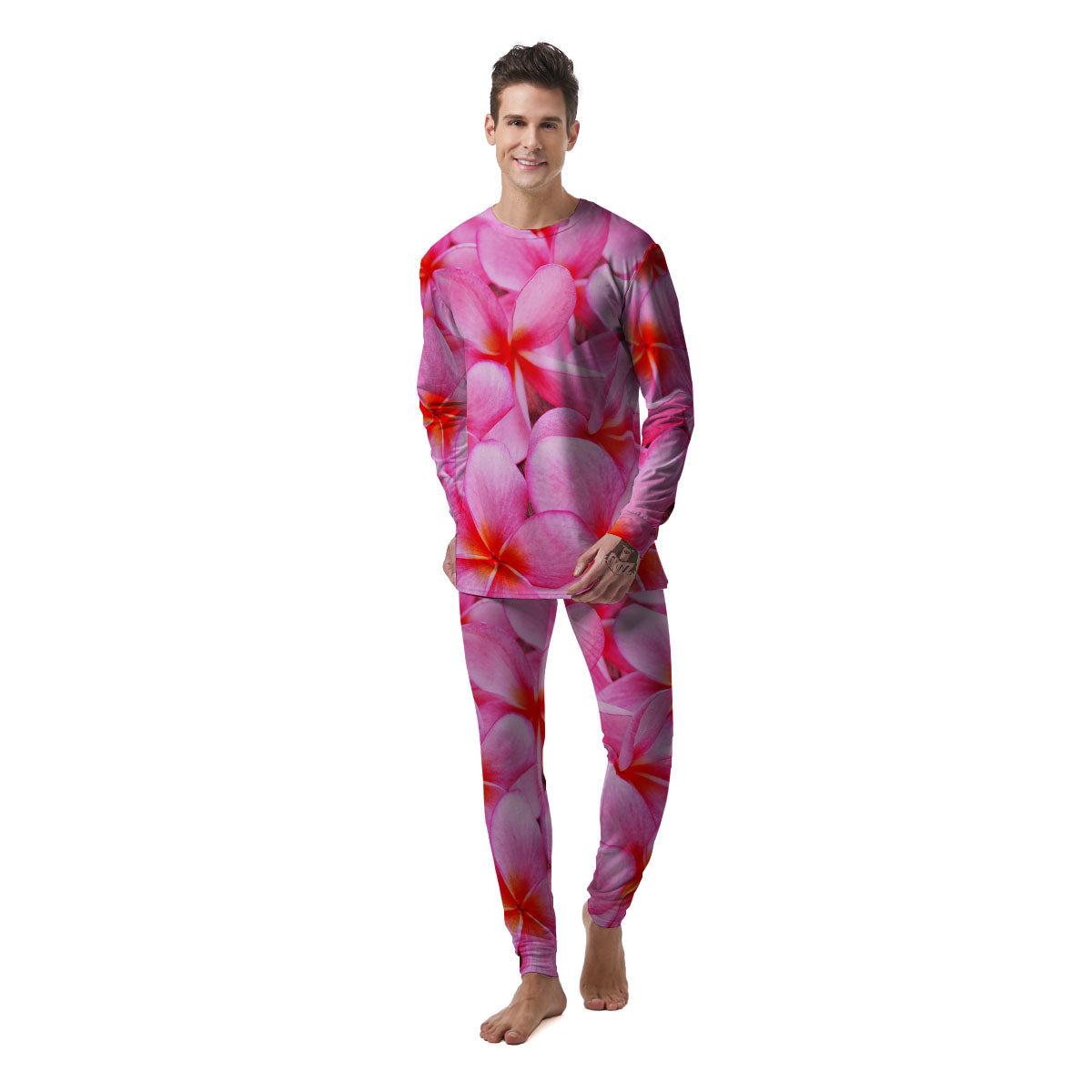 Frangipani Flower Pink Print Men's Pajamas-grizzshop