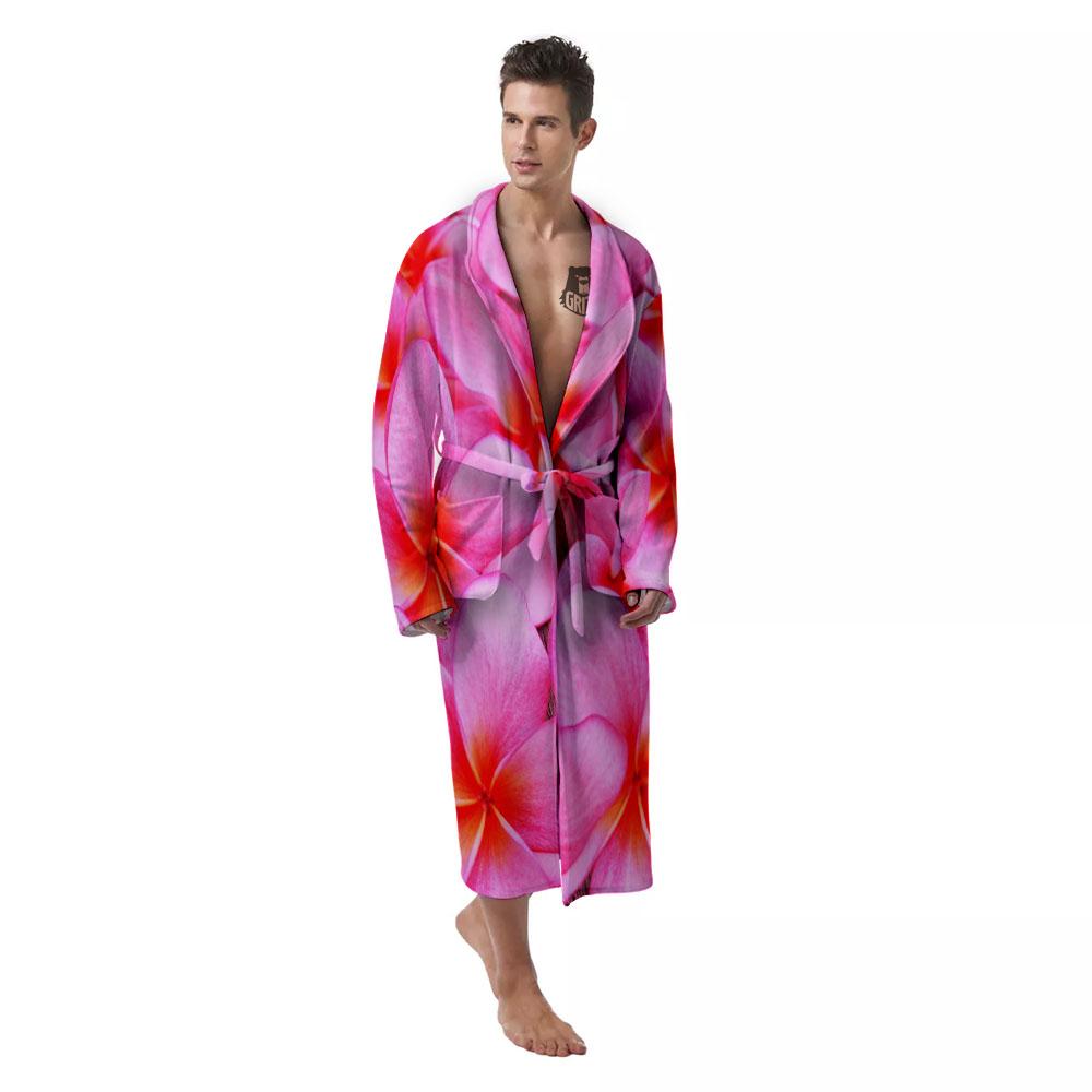 Frangipani Flower Pink Print Men's Robe-grizzshop