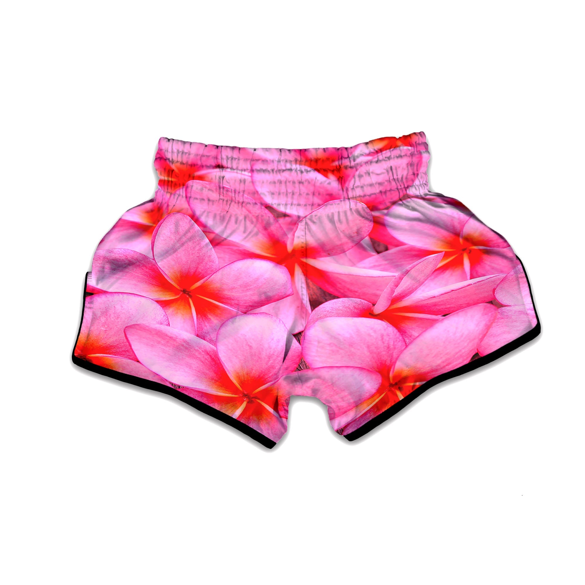 Frangipani Flower Pink Print Muay Thai Boxing Shorts-grizzshop