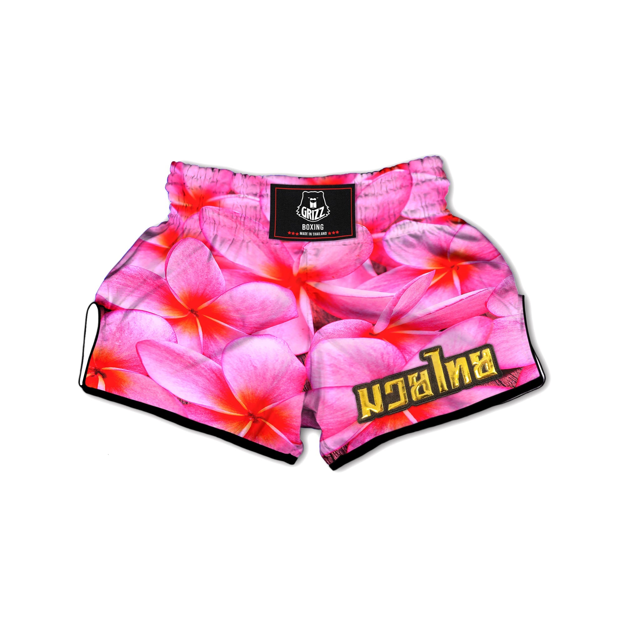 Frangipani Flower Pink Print Muay Thai Boxing Shorts-grizzshop