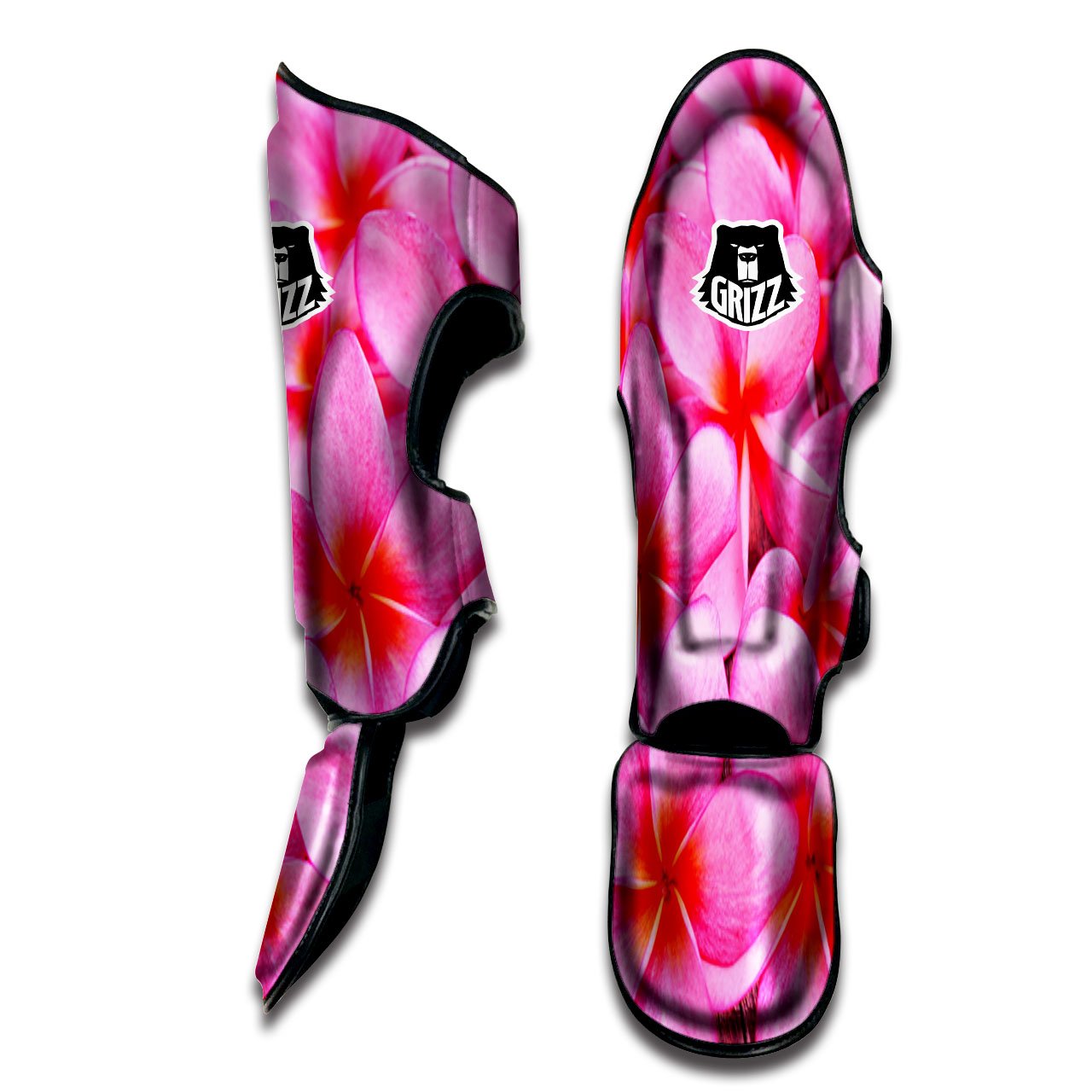 Frangipani Flower Pink Print Muay Thai Shin Guards-grizzshop