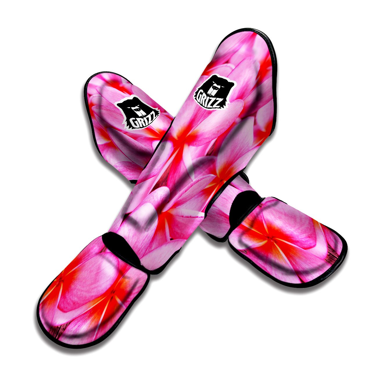 Frangipani Flower Pink Print Muay Thai Shin Guards-grizzshop