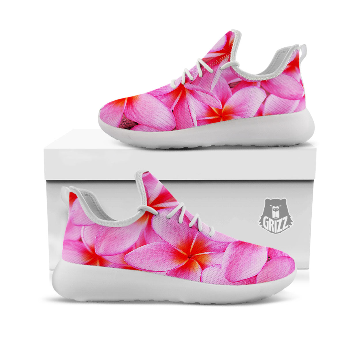 Frangipani Flower Pink Print White Athletic Shoes-grizzshop