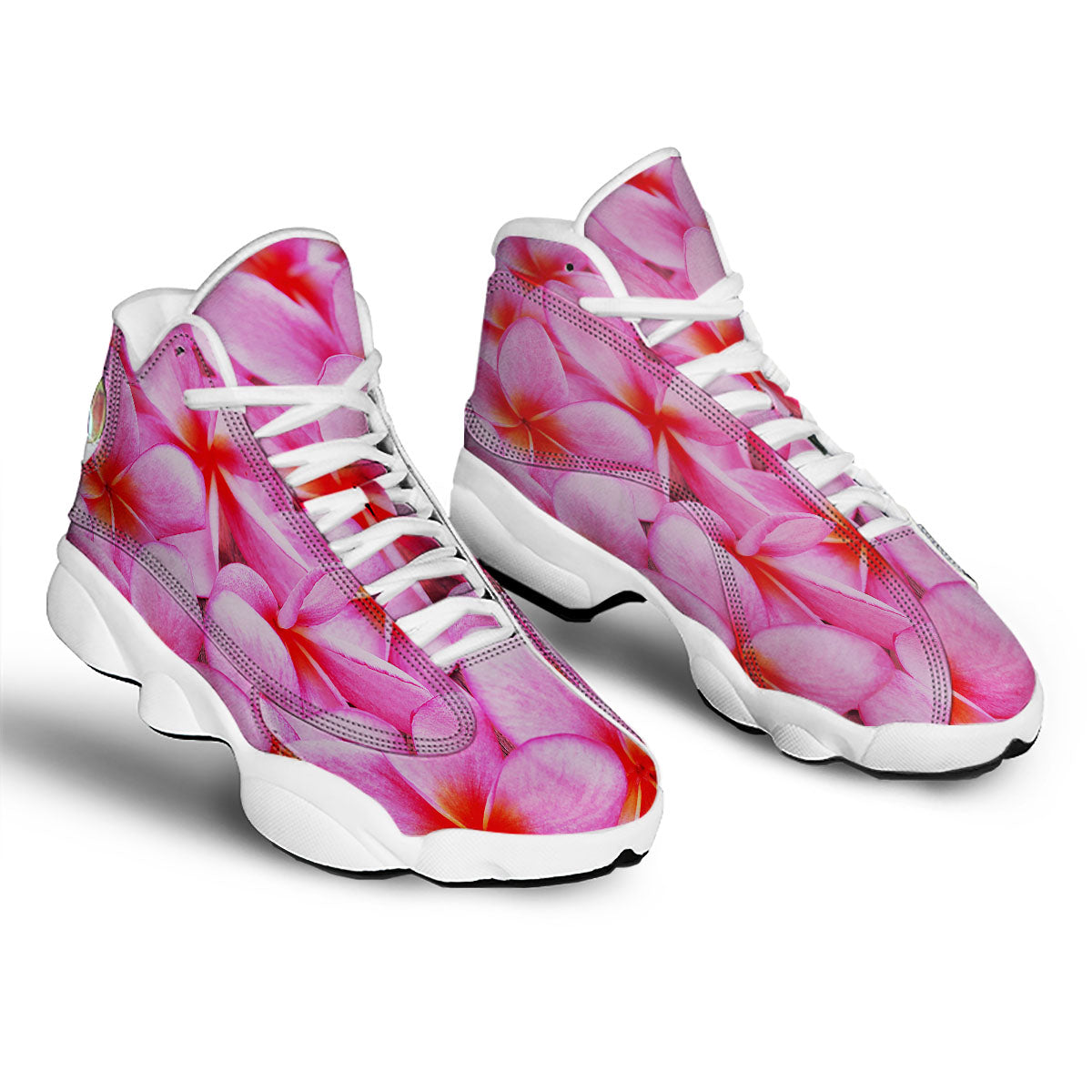 Frangipani Flower Pink Print White Basketball Shoes-grizzshop
