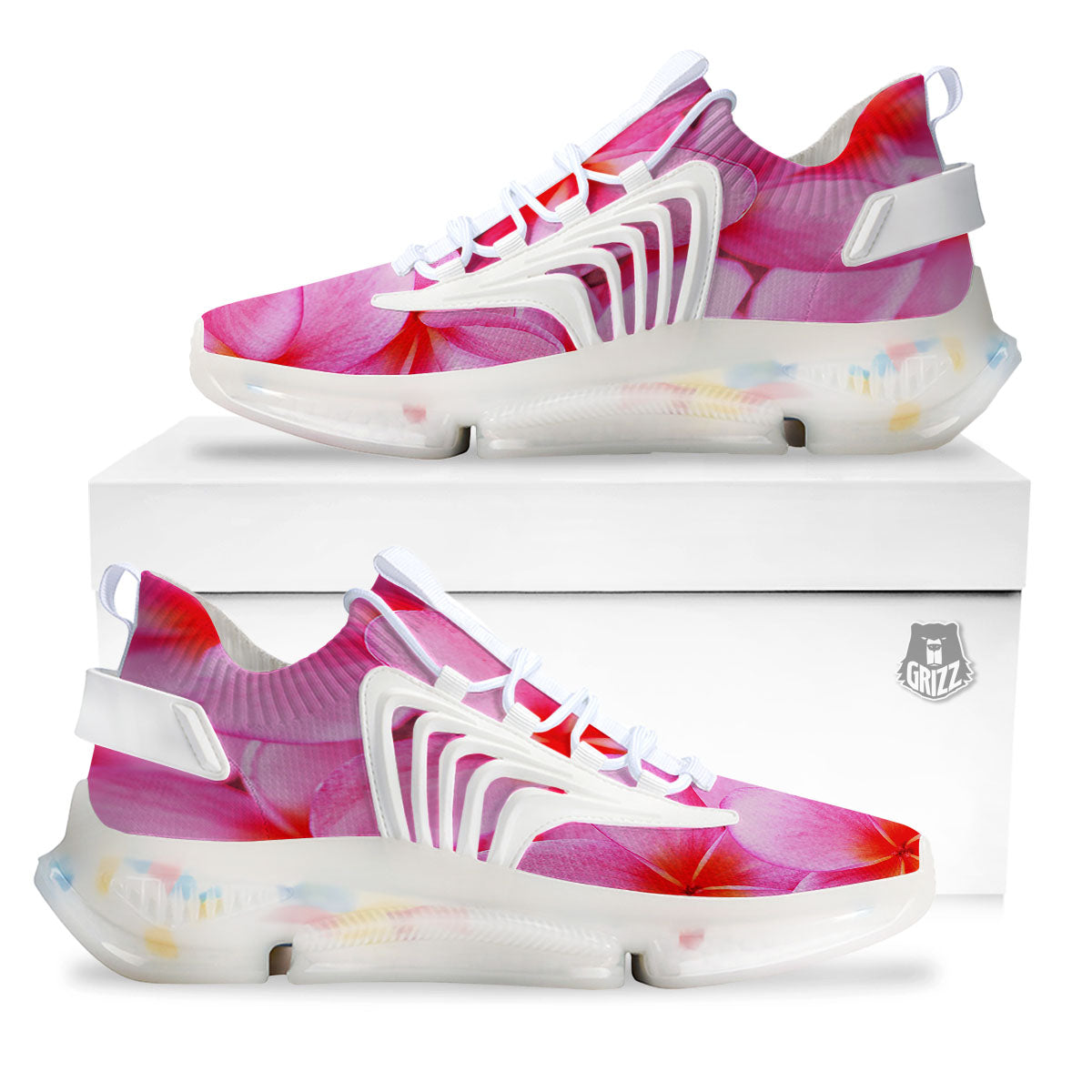Frangipani Flower Pink Print White Gym Shoes-grizzshop