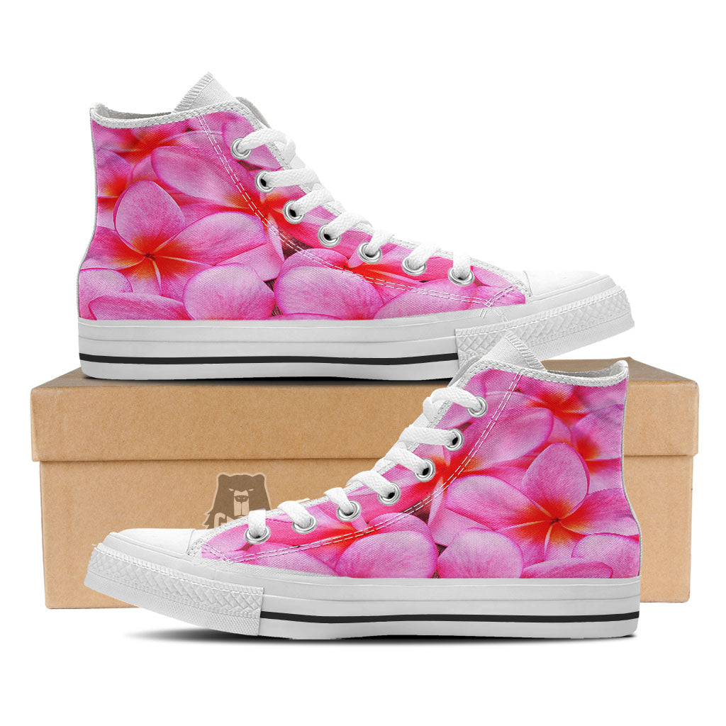 Frangipani Flower Pink Print White High Top Shoes-grizzshop
