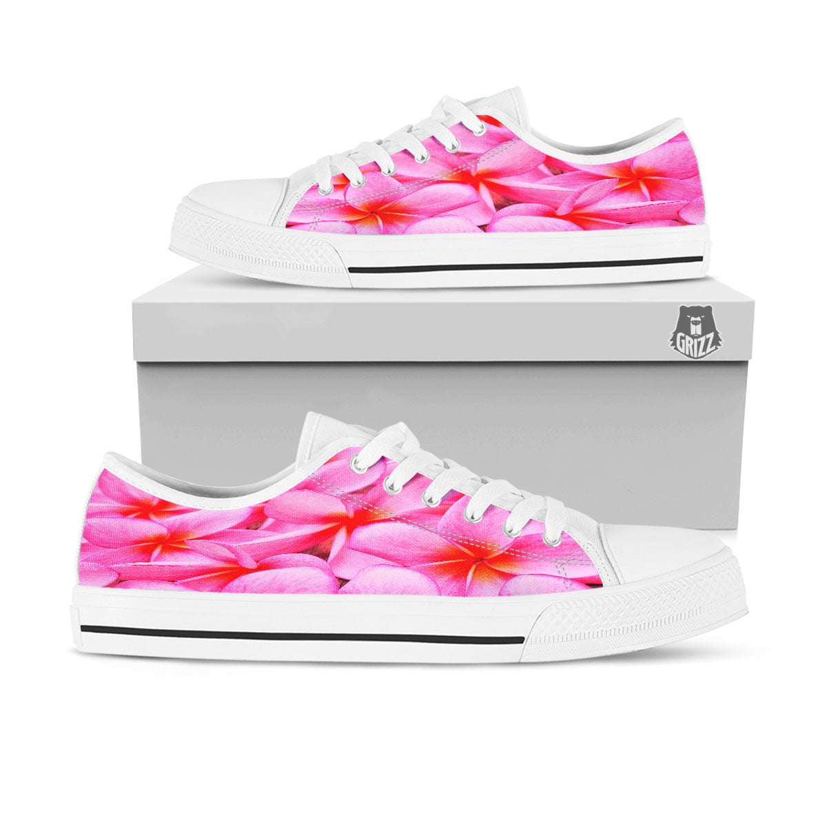 Frangipani Flower Pink Print White Low Top Shoes-grizzshop