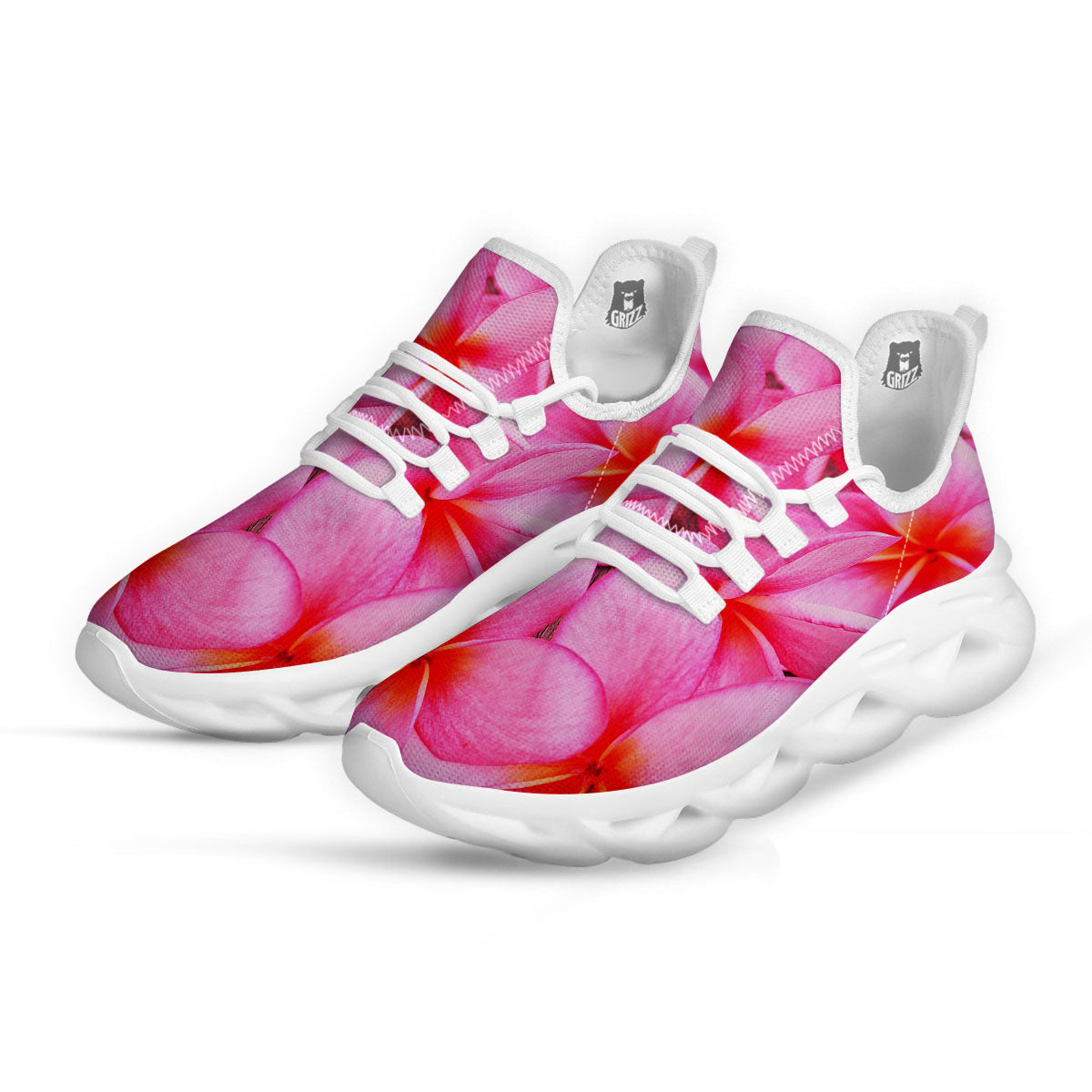 Frangipani Flower Pink Print White Running Shoes-grizzshop