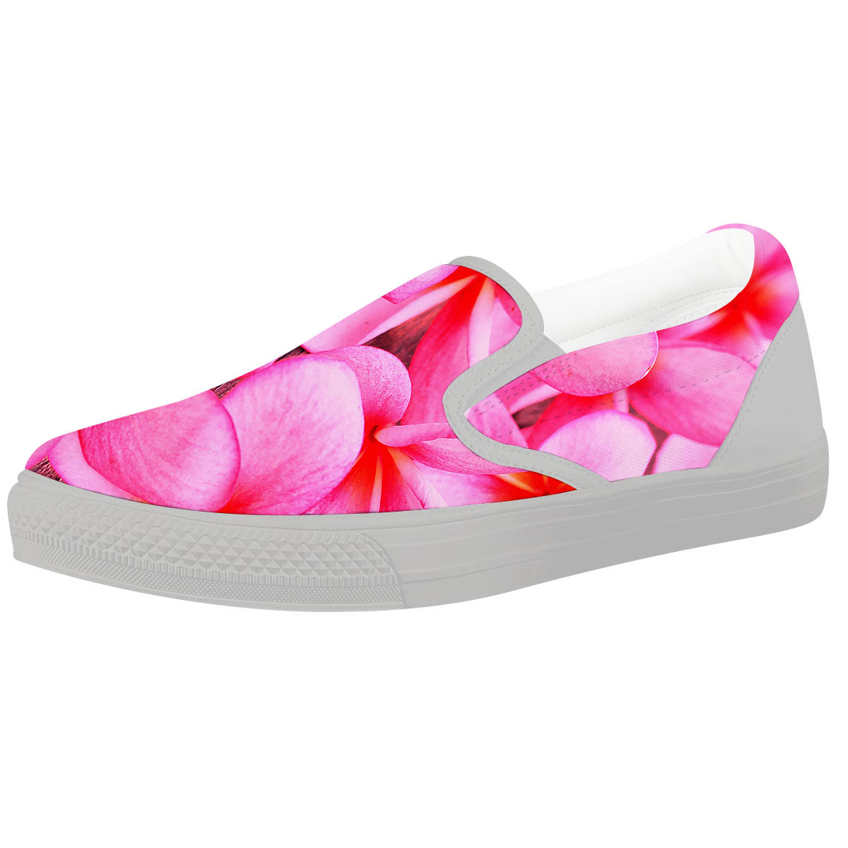 Frangipani Flower Pink Print White Slip On Shoes-grizzshop