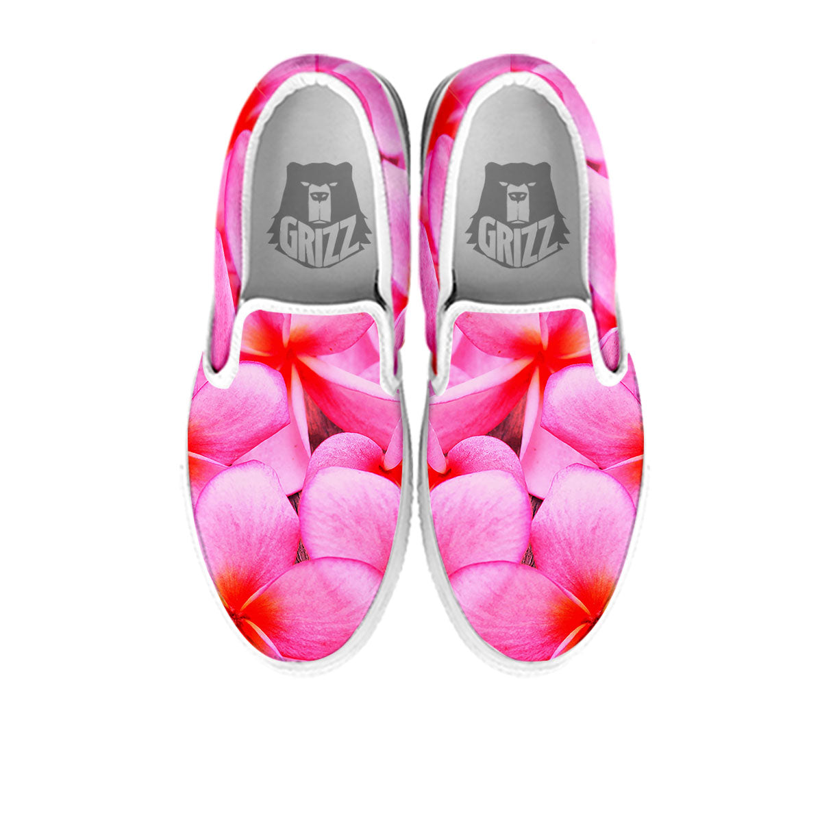 Frangipani Flower Pink Print White Slip On Shoes-grizzshop