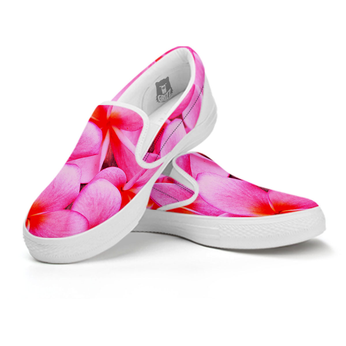 Frangipani Flower Pink Print White Slip On Shoes-grizzshop