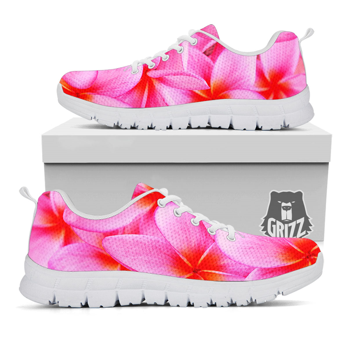 Frangipani Flower Pink Print White Sneaker-grizzshop
