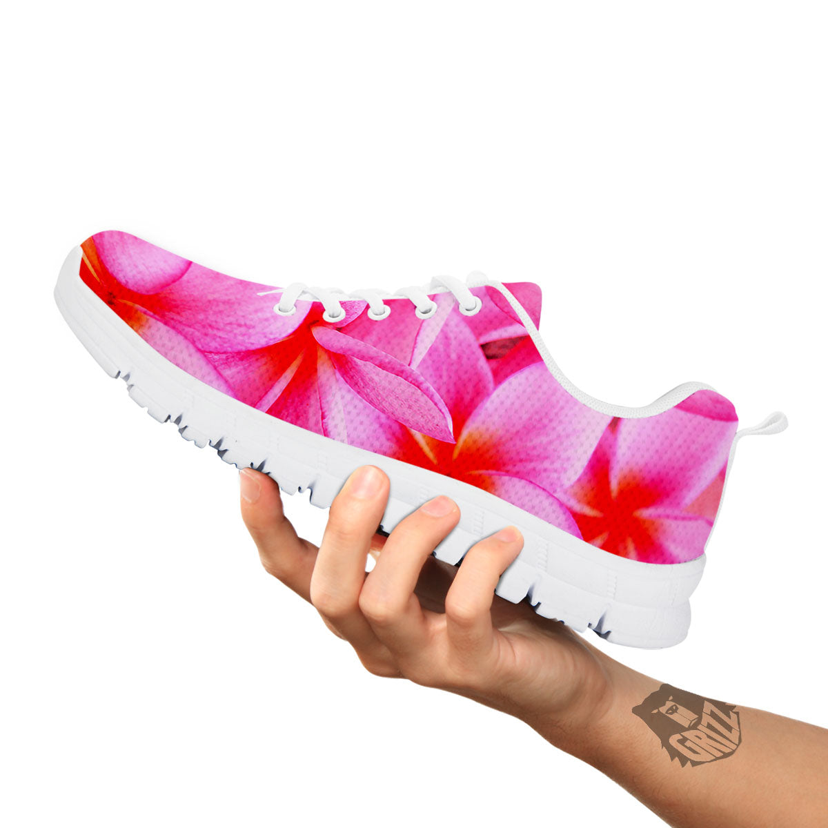 Frangipani Flower Pink Print White Sneaker-grizzshop