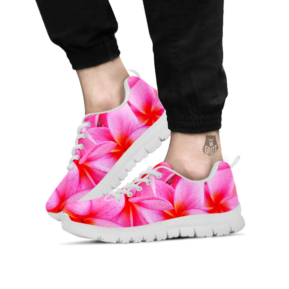 Frangipani Flower Pink Print White Sneaker-grizzshop