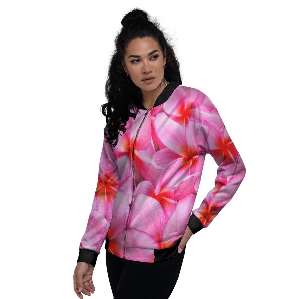 Frangipani Flower Pink Print Women's Bomber Jacket-grizzshop