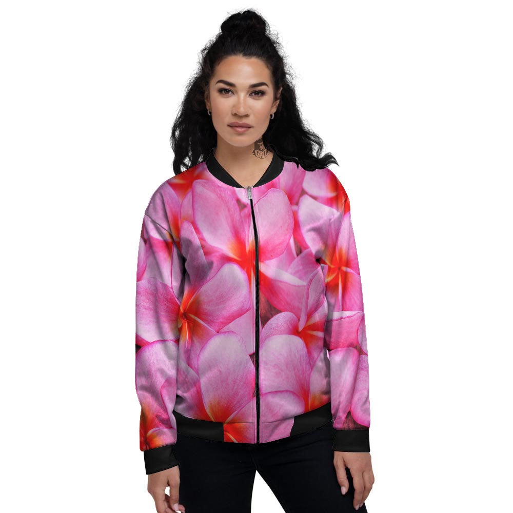 Frangipani Flower Pink Print Women's Bomber Jacket-grizzshop