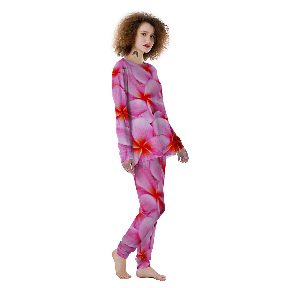 Frangipani Flower Pink Print Women's Pajamas-grizzshop