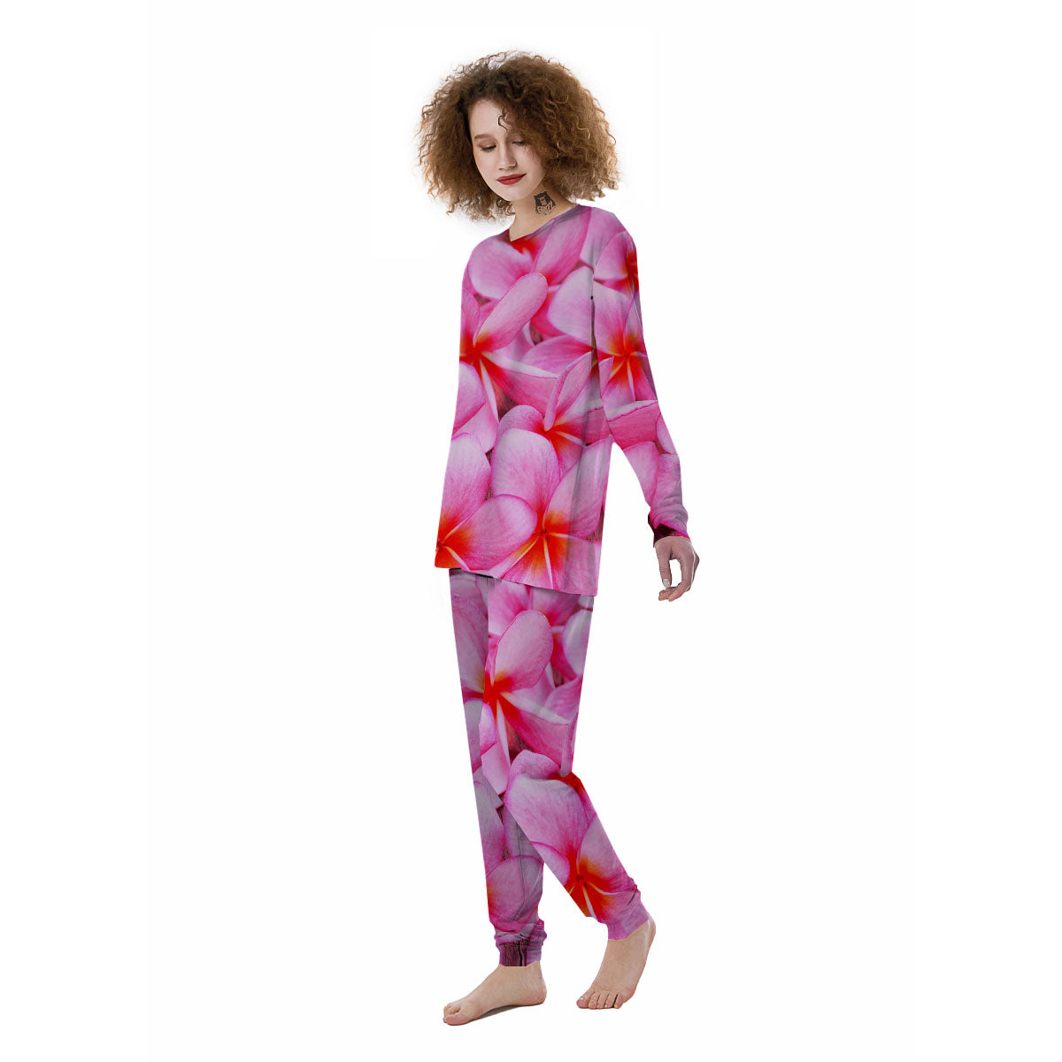 Frangipani Flower Pink Print Women's Pajamas-grizzshop