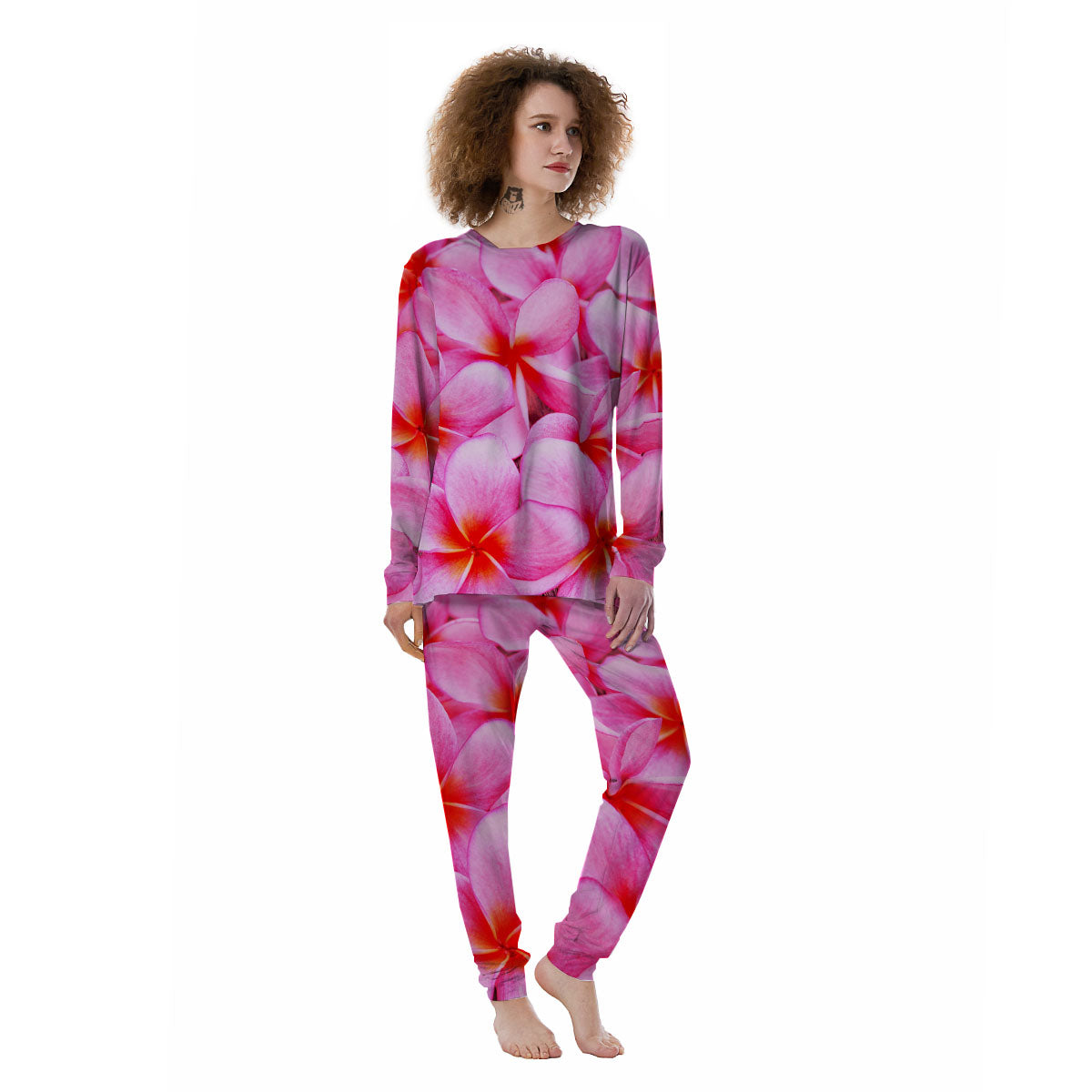 Frangipani Flower Pink Print Women's Pajamas-grizzshop