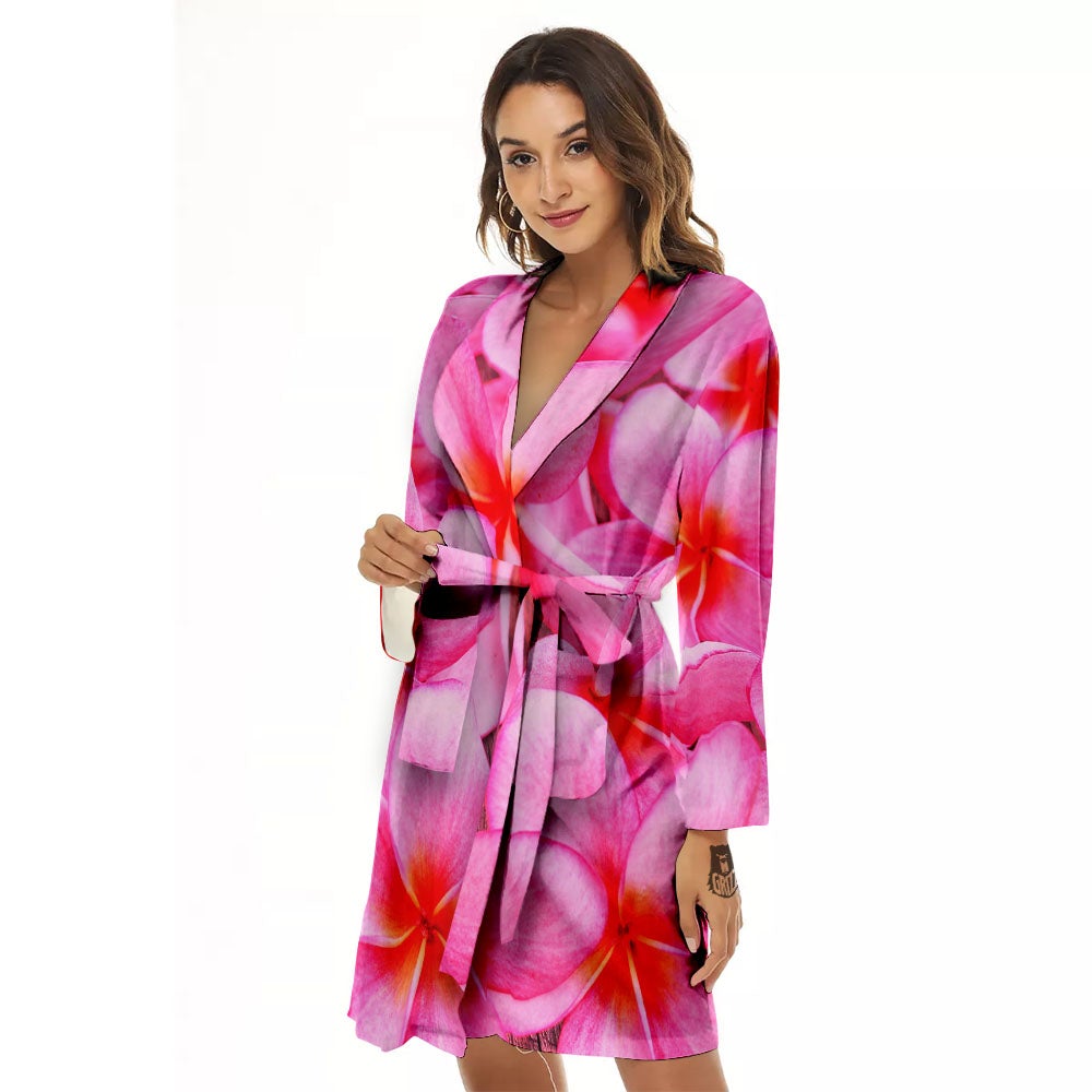 Frangipani Flower Pink Print Women's Robe-grizzshop