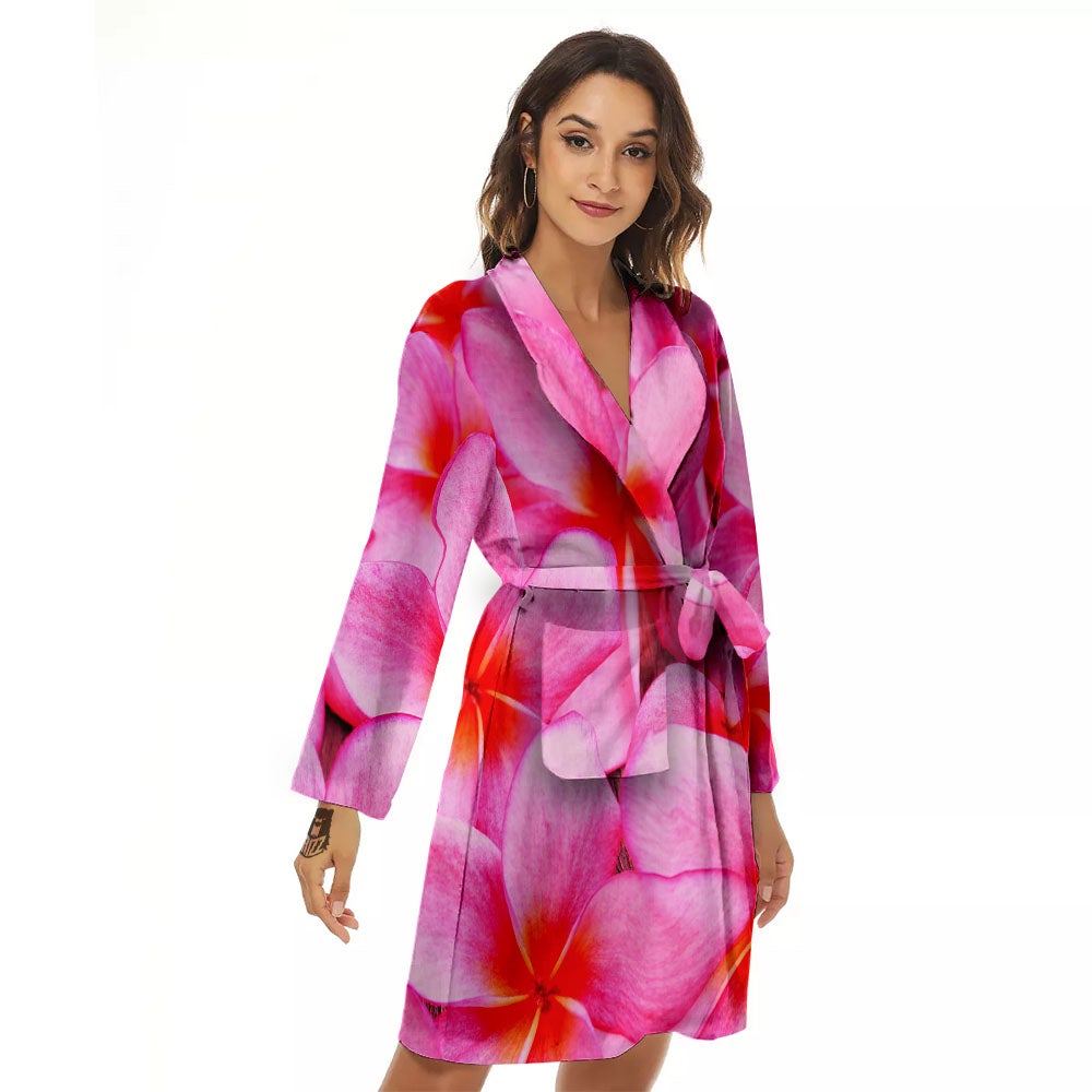 Frangipani Flower Pink Print Women's Robe-grizzshop