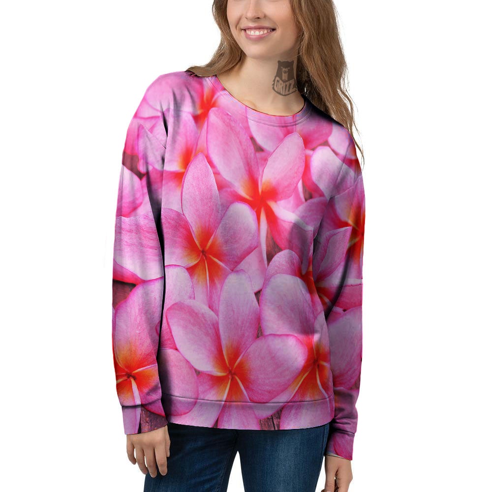 Frangipani Flower Pink Print Women's Sweatshirt-grizzshop