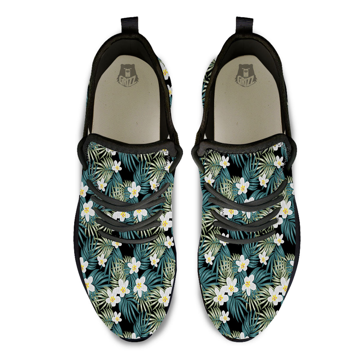 Frangipani Flower Print Pattern Black Athletic Shoes-grizzshop