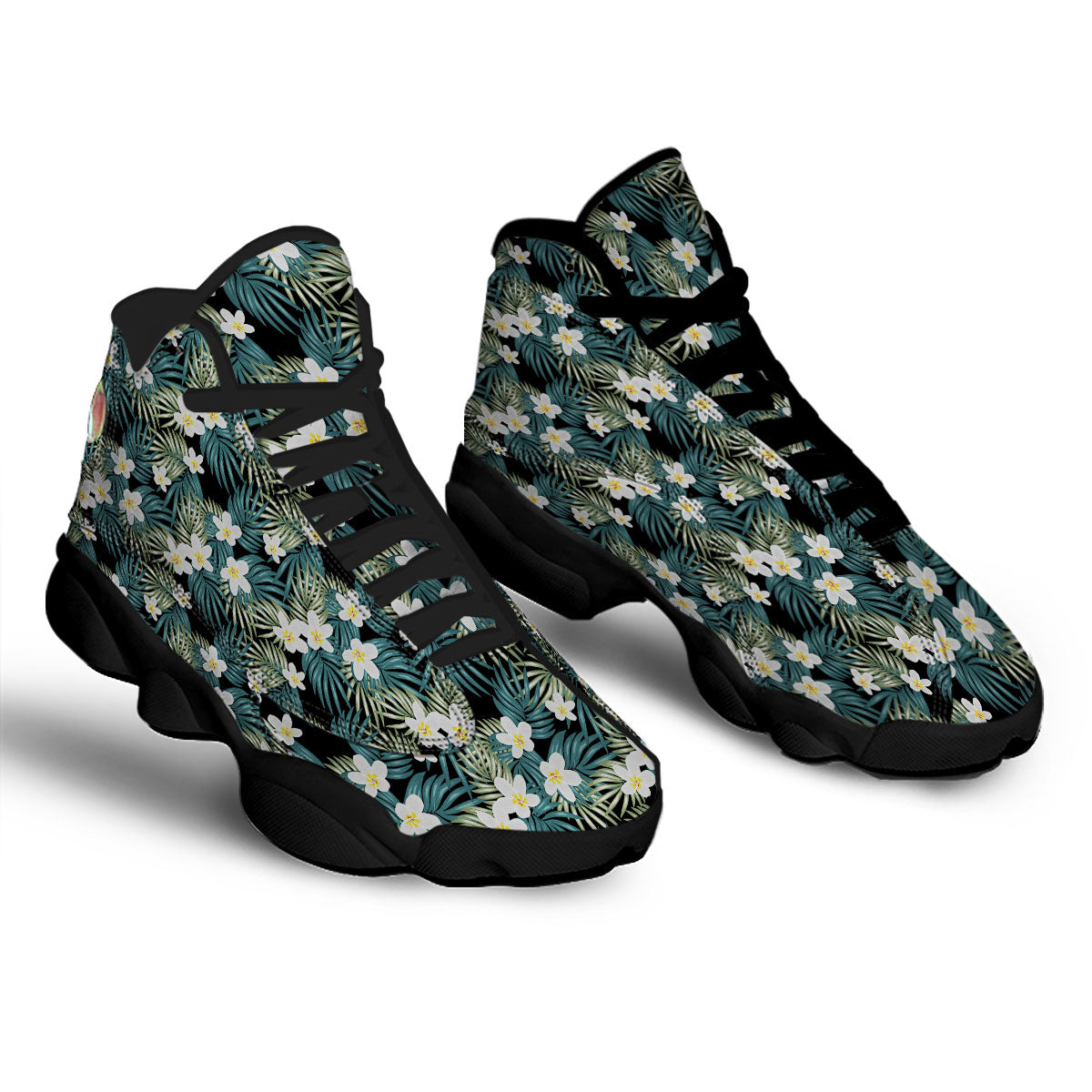 Frangipani Flower Print Pattern Black Basketball Shoes-grizzshop