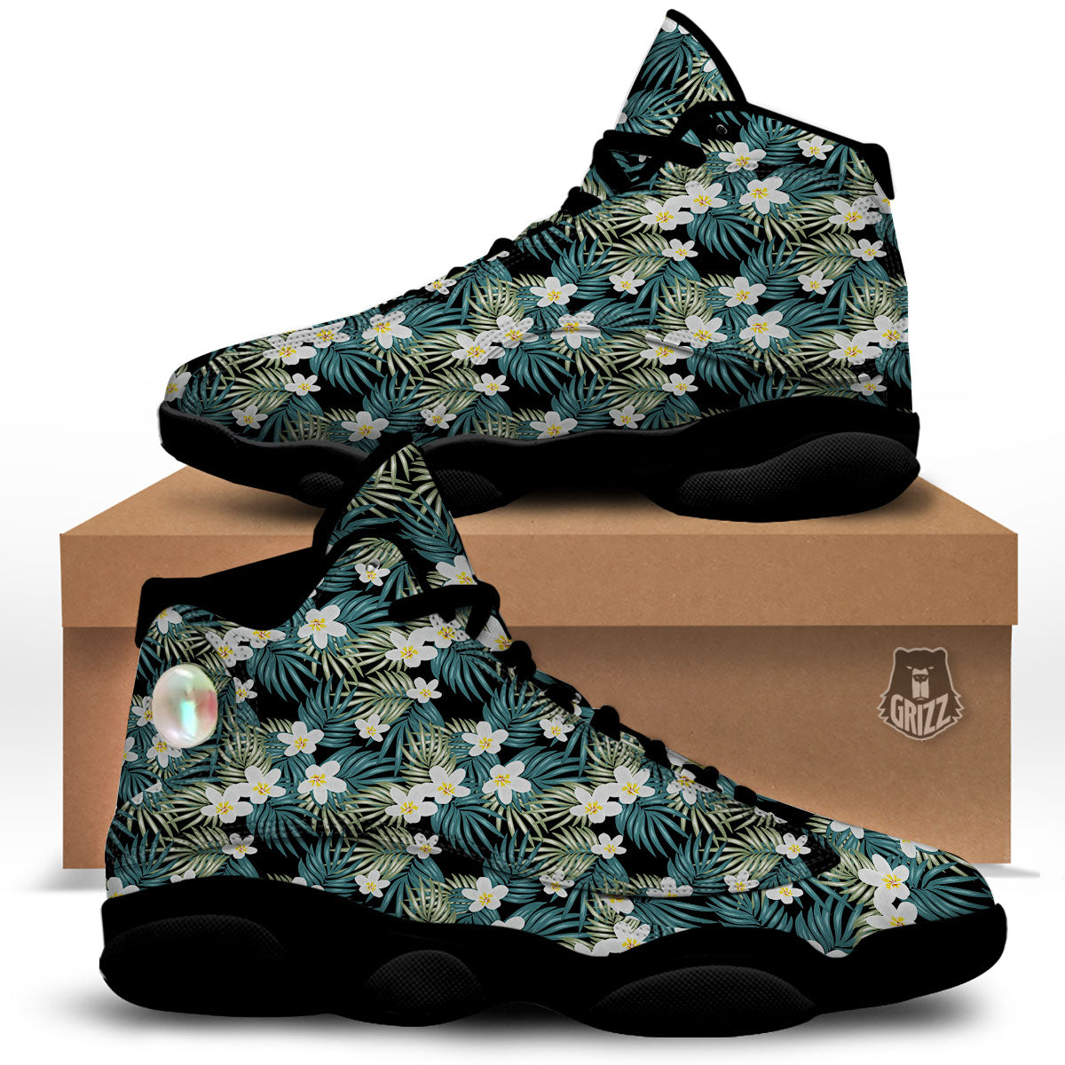 Frangipani Flower Print Pattern Black Basketball Shoes-grizzshop