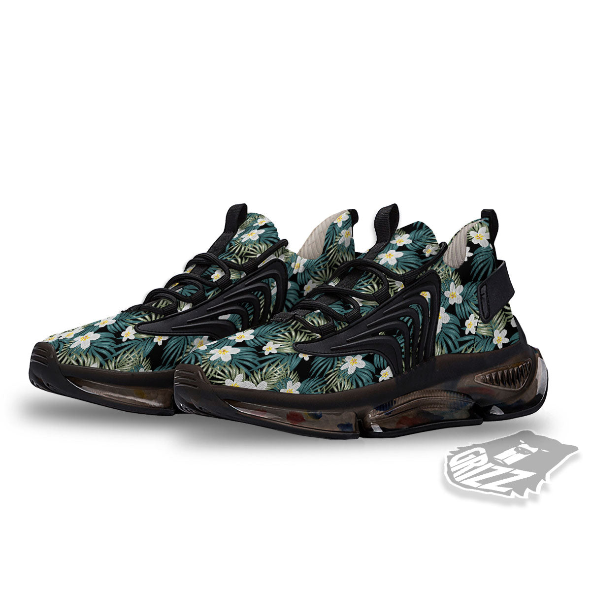 Frangipani Flower Print Pattern Black Gym Shoes-grizzshop
