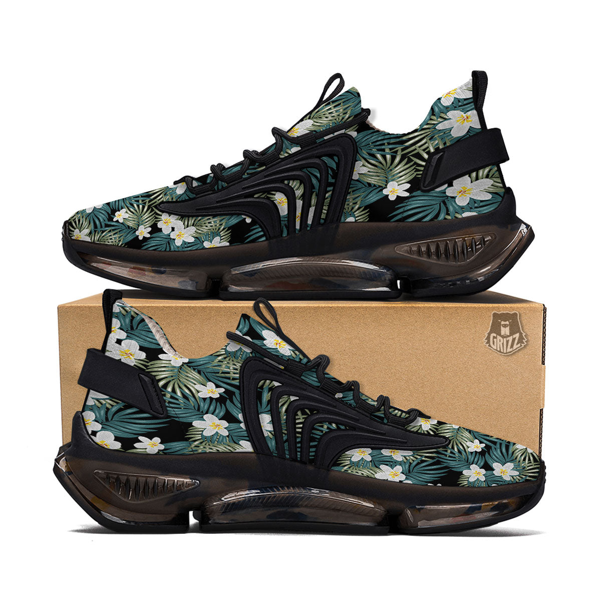 Frangipani Flower Print Pattern Black Gym Shoes-grizzshop
