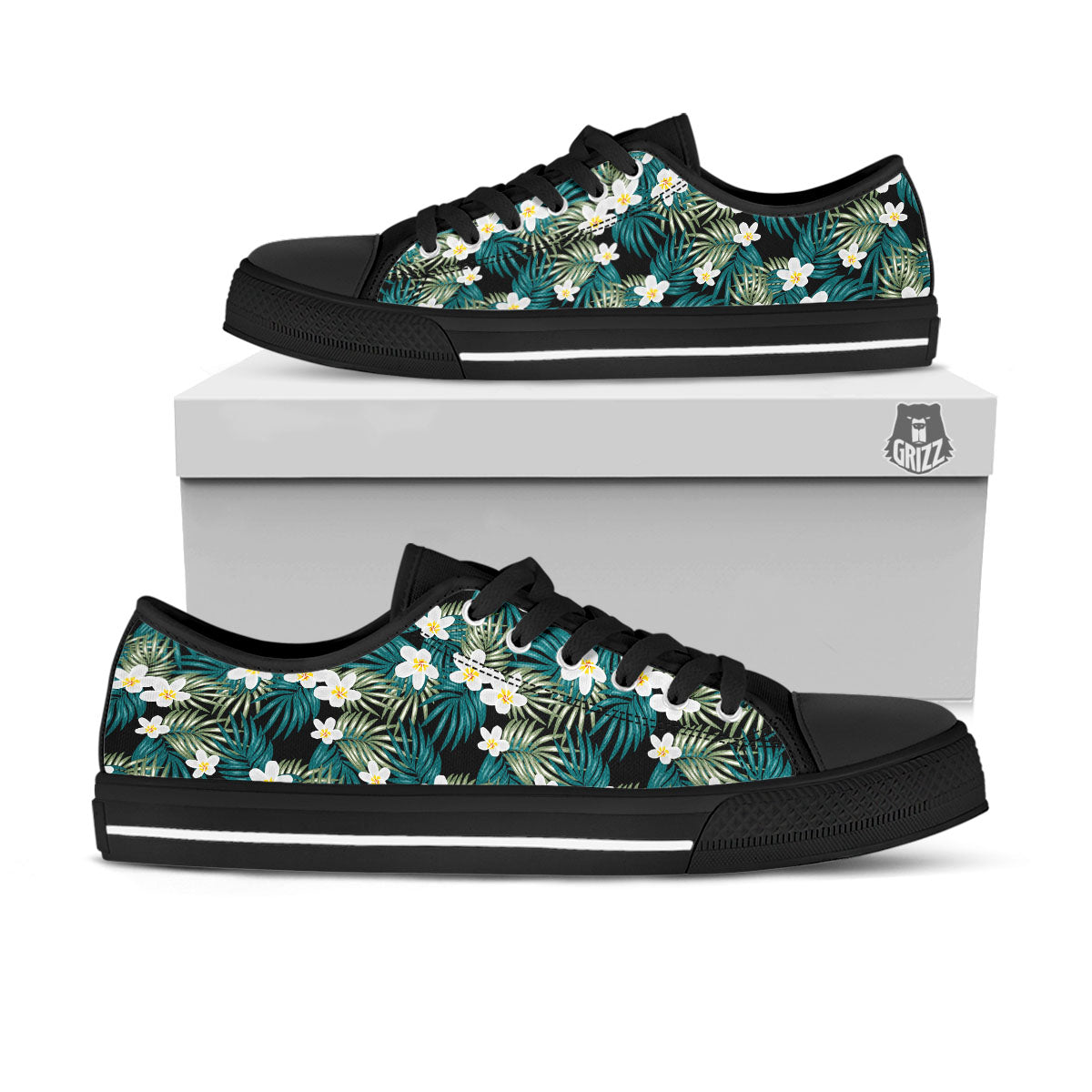Frangipani Flower Print Pattern Black Low Top Shoes-grizzshop