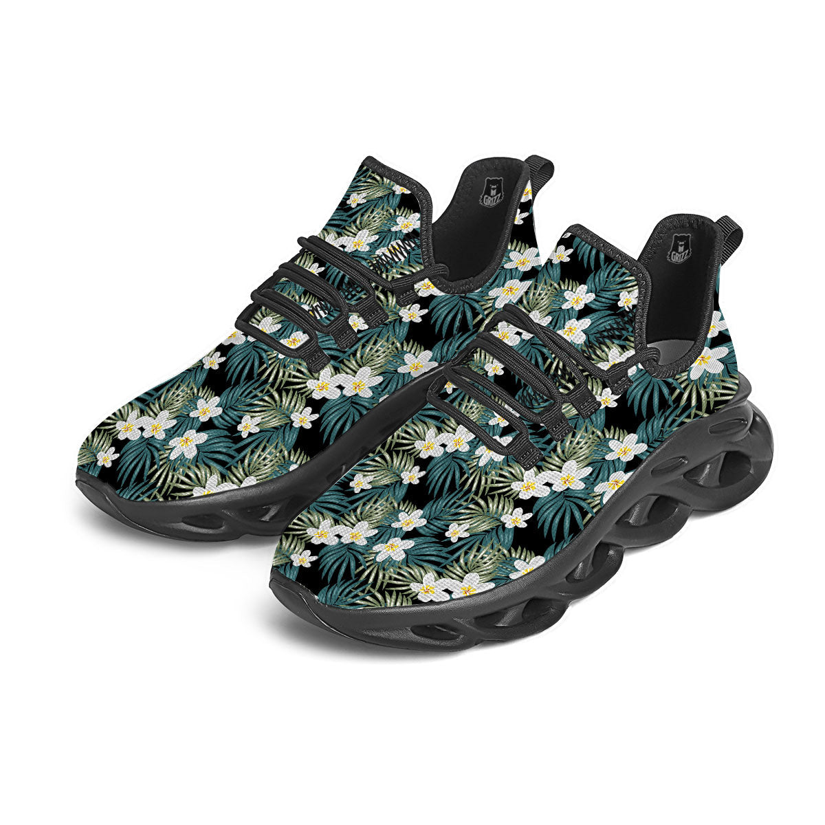 Frangipani Flower Print Pattern Black Running Shoes-grizzshop