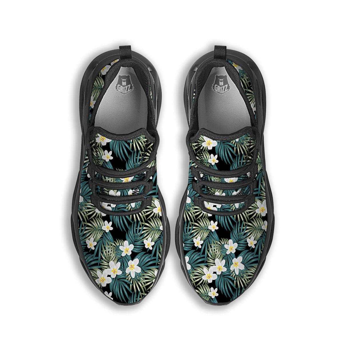 Frangipani Flower Print Pattern Black Running Shoes-grizzshop